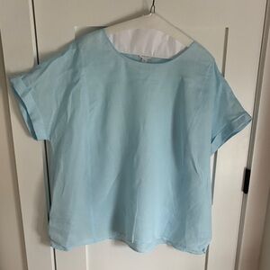 Women’s aqua Short Sleeve linen Top